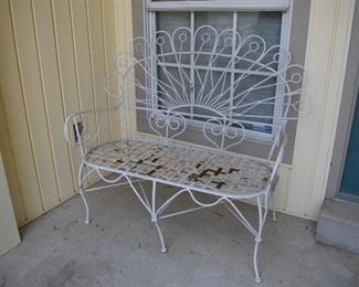 Vintage French Wrought Iron Bench Peacock Seat Salterini Style