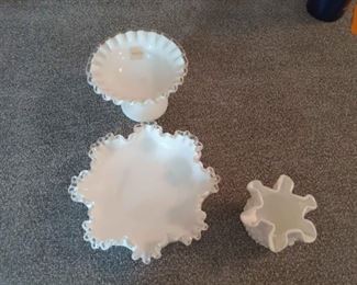 Three Fenton glass pieces