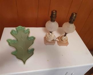 Vintage Lamps And Ceramic Leaf Dish
