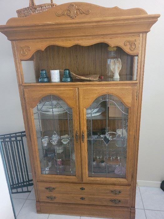 Very nice oak hutch with an open top and glass doors