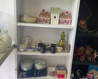 Old piggy banks, plates, teacup set for sale!