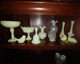 Signed Hand painted Fenton and Burmese Yellow Satin