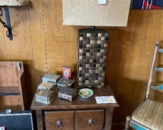 Night Stand, Lamp, Occupied Japan Boxes