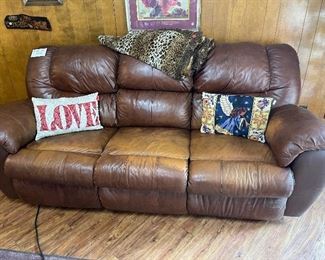 Brown Leather Reclining Sofa