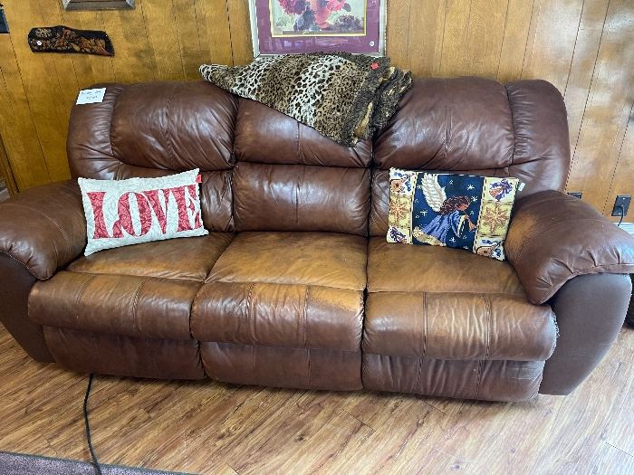 Brown Leather Reclining Sofa