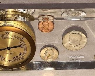 1964 Silver Kennedy half Set in lucite clock