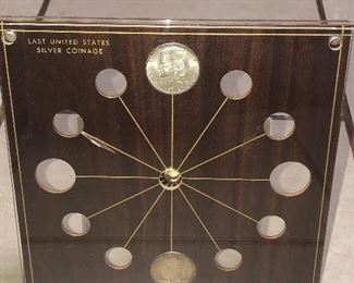 1974 silver Kennedy Half Lucite Clock