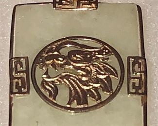 14k Gold & Jade Chinese Pendant 