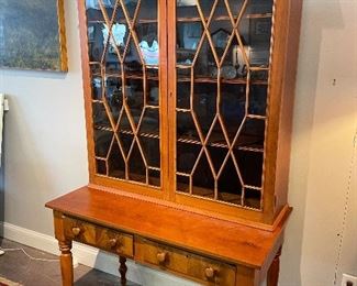 Burled Walnut Glass Hutch