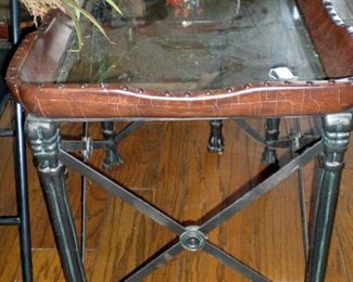 Pair Iron and leather end tables