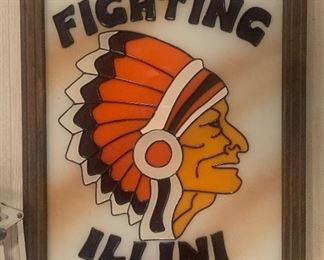 Fighting Illini Framed Stained Glass 