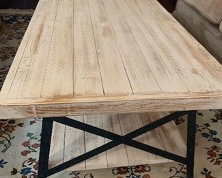 $ 130.00  Reclaimed wood plank coffee table with iron legs.