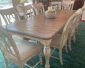 Farmhouse style dining room table and chairs
