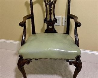 Armchair with Leather Seat in Queen Anne Style