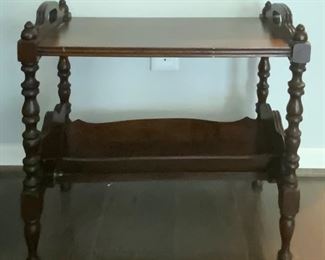 Antique Mahogany Book Trough Table with Spool Turned Legs (18”H x 22”L x 12”W). 