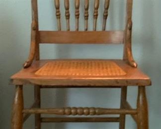 Antique Oak Spindle/Pressed Back Side Chair with Cane Seat 