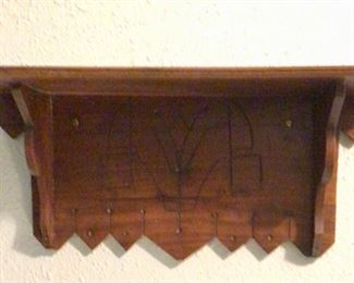 Antique Incised Design Hand Carved Oak Clock Shelf.    (17”W x 7 1/4”H x 5 3/4”D)