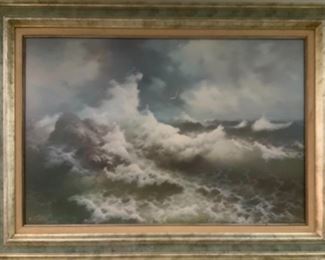 “Fury” by Artist Eugene Garin (1922-1994) Framed Print in a wooden Silver Leaf w/Blue Accent and Gold  molded mat(44.5” x 32”)