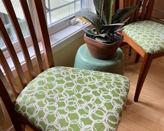 Green & white pattern on dining room chairs