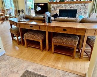 Curved Sofa Table with drawers and benches! Unique piece!