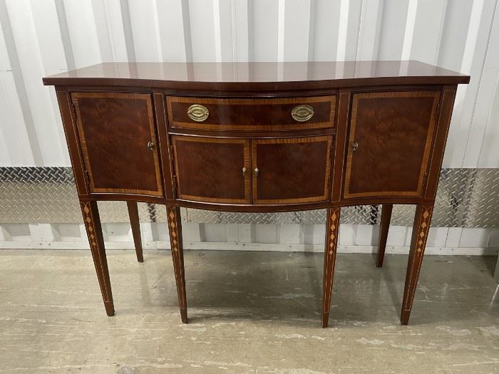 $800 - Tiger Stripe Inlay Sideboard With Four Figured Faced Doors One Drawer - KS83-10
LOCATION: Germantown, MD
DIMENSIONS: 49" x 21" x 37"H
CONDITION: Please refer to photos for a more detailed look at condition. We make every attempt to list and photograph any defects or signs of wear that are significant to this sale.
LOCAL PICK UP. BUYER IS RESPONSIBLE FOR ANY NECESSARY DISASSEMBLY AND ALL COSTS ASSOCIATED WITH SHIPPING OR PICK UP. PLEASE CONTACT US FOR SHIPPING REFERRALS.