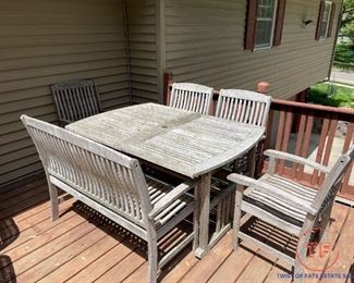Outdoor Wood Table, Chair, and Bench Set