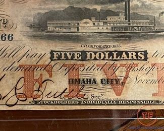 1857 OMAHA CITY $5 Note / Bill