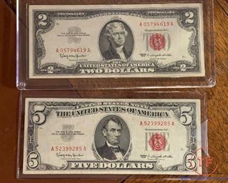 Red Seal $2 and $5 Bills