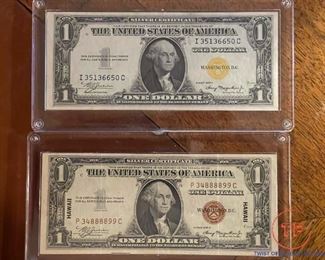 Yellow Seal (North Africa) and Brown Seal (Hawaii) Silver Certificates