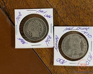 1830 Capped Bust and 1908 Barber Half Dollars