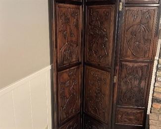Antique Hand Carved Chinese 4 Panel Screen
