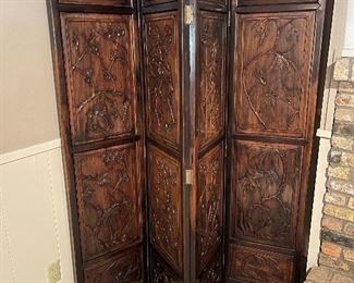 Antique Hand Carved Chinese 4 Panel Screen
