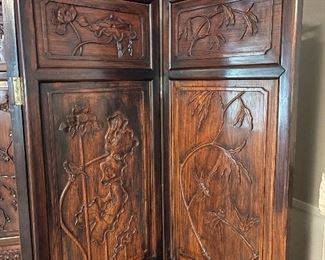 Antique Hand Carved Chinese 4 Panel Screen
