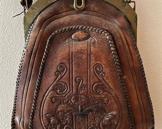 Antique Carved Leather Clasp Purse