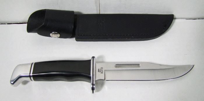 Lot 102   1980s Buck Hunting Knife, Model 119 with Orig. Leather Case stamped 119, 10 ½” Cond: Mint.   $60 - $100