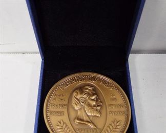 Lot 205   1984 Bronze Statue of Liberty Centennial Medallion, 60mm dia., edge stamped “Medallic Art Co., Danbury CT. Bronze”. Re-stamped from orig. French dies, Cond: No damage found.     $75 - $100