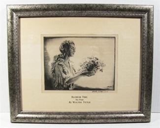 Lot 284   1934 Dry-Point Etching “Blossom Time” pencil signed Walter Tittle (Ohio, 1883-1966), 14” x 11” h. in a silver gilt frame 16 ½” x 13 ½” h.  Cond: Overall light toning.   $100 - $150