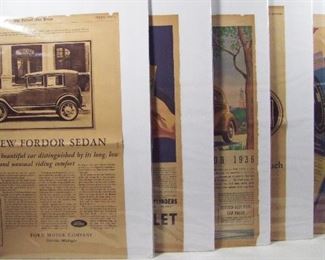 Lot 308   12 1930s Lg. Clipped Newspaper Color Ads, includes Coca-Cola, Wrigley’s Gum, Sunkist Lemons, Kelly Tires, Ford & Chevrolet auto ads, etc. Cond: All with light toning, some with minor edge wear.  $40-80