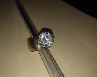 14 K Heavy Gold Band with Large CZ stone