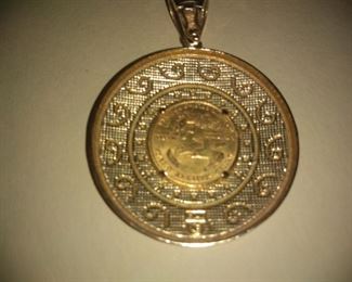 1/2 Oz Gold Coin Panda standing liberty  Coin Necklace in Bezel setting
