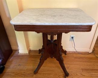 Antique Walnut Table With Marble Top