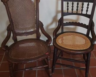 Eastlake Victorian Walnut Cane Upholstered Parlor Chairs