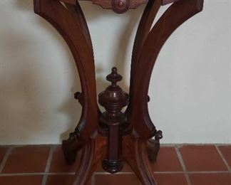 Eastlake Victorian Walnut Marble Top Occasional Table