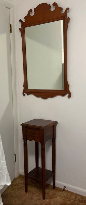 Older Cherry Veneer Mirror Small Stand