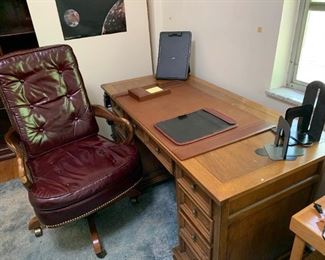 Wood Desk, Chair And Extras