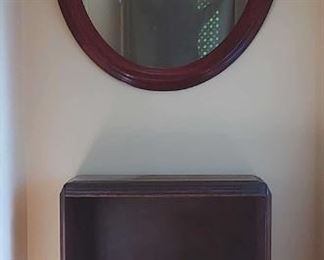 Wooden Bookcase And Wall Mirror
