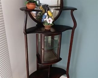 Antique Mahogany Etagere with curved glass curio