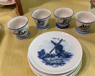 Delft egg cups and plates