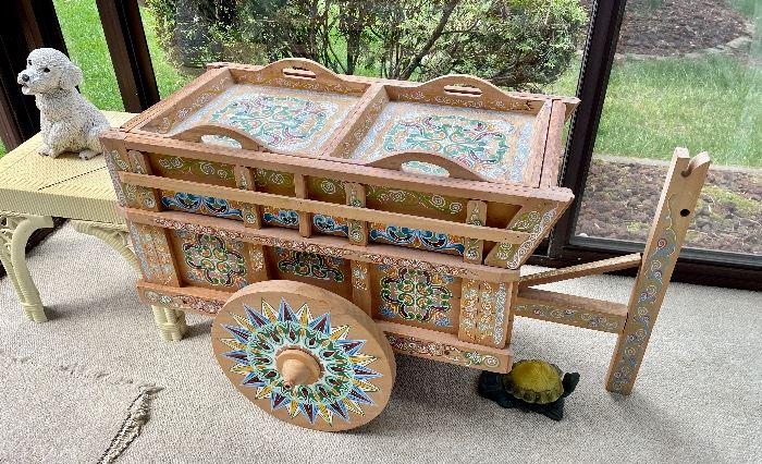 Vintage handpainted wood bar cart