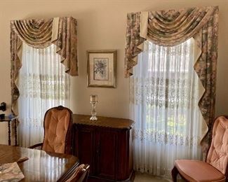 Curtains, drapes, valances and white sheers 